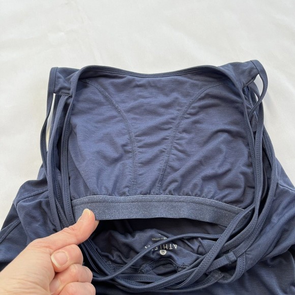 Athleta Tank Top Criss Cross Straps Built in Bra Size Small Blue Workout Gymwear - Picture 8 of 10